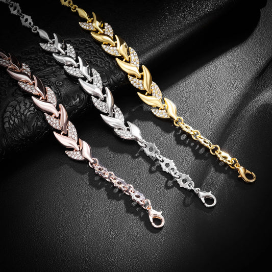 Minimal Luxury Leaf Bracelet – Shiny Crystal Charm Women Accessory