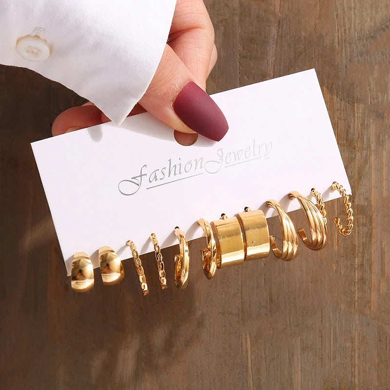Square & Round Pearl Drop Earrings – Vintage Gold Fashion Jewelry Set