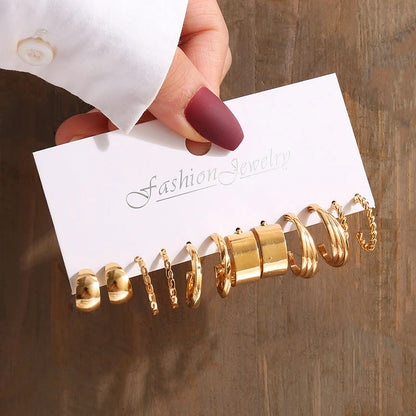 Square & Round Pearl Drop Earrings – Vintage Gold Fashion Jewelry Set