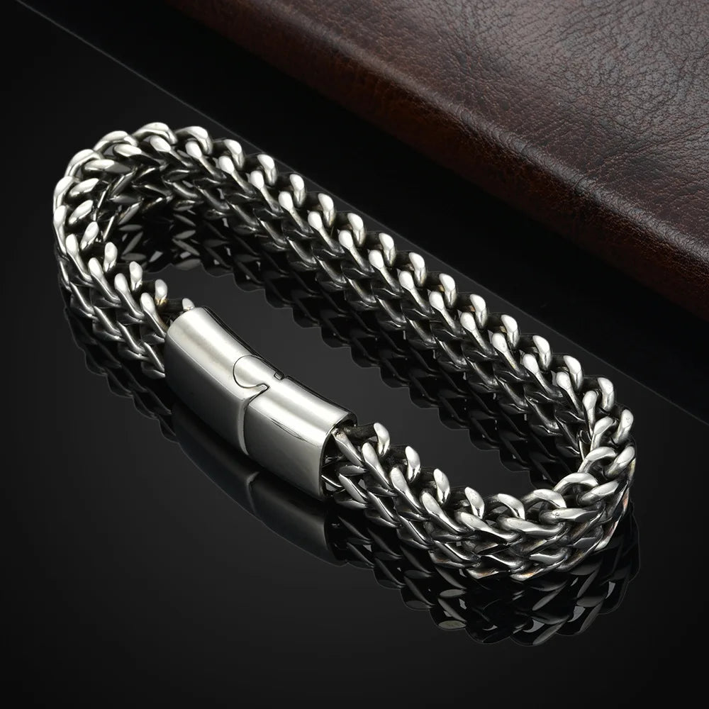 Braided Fish Scale Magnetic Bracelet – Stainless Steel Modern Chain Jewelry