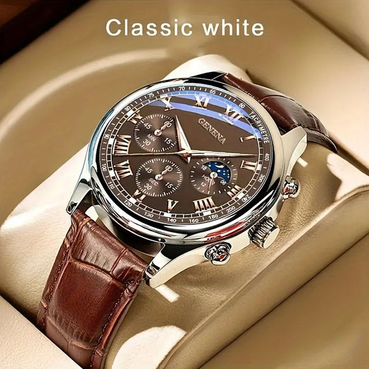 Modern Classic Men Watch – Roman Numeral Leather Strap Quartz Watch