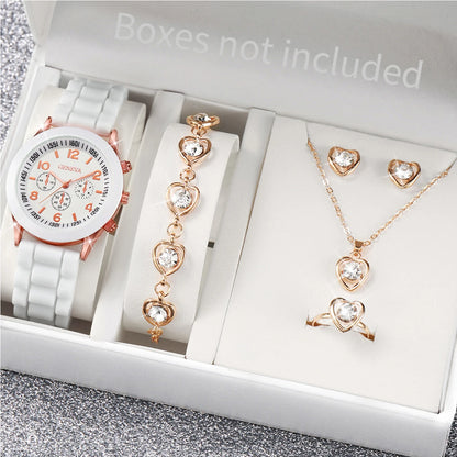 Women’s Fashion Quartz Watch Set – Silicone Strap Jewelry Gift Collection