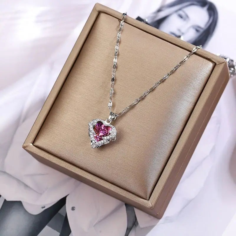 LUXURY OCEAN HEART CRYSTAL PENDANT NECKLACE