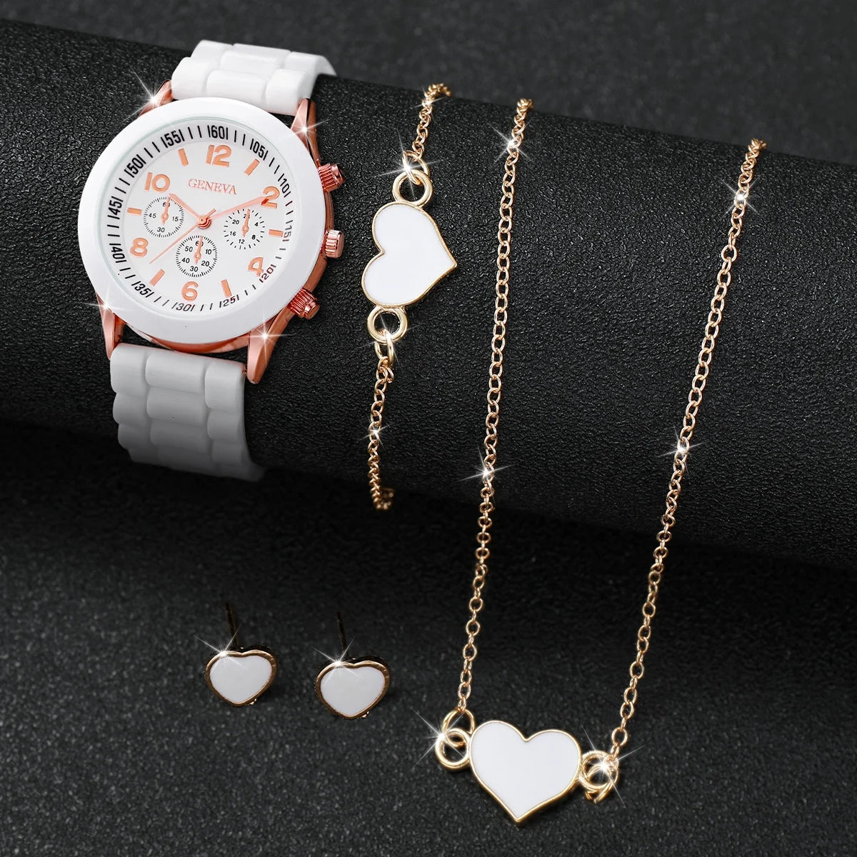 Women’s Fashion Quartz Watch Set – Silicone Strap Jewelry Gift Collection
