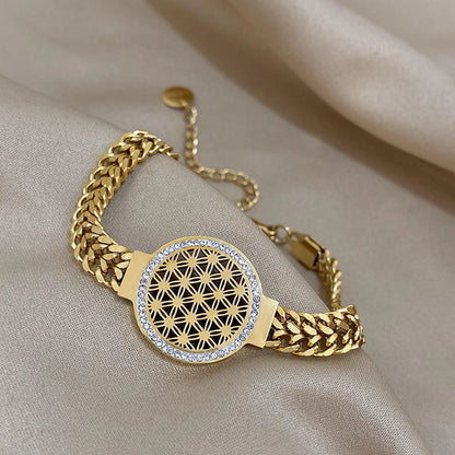 18K Gold Plated Portrait Coin Cuff Bracelet – Stainless Steel Wide Bangle