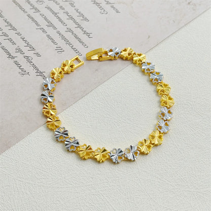 Elegant Crown & Heart Charm Bracelet – Gold Stainless Steel Wide Chain Wristwear