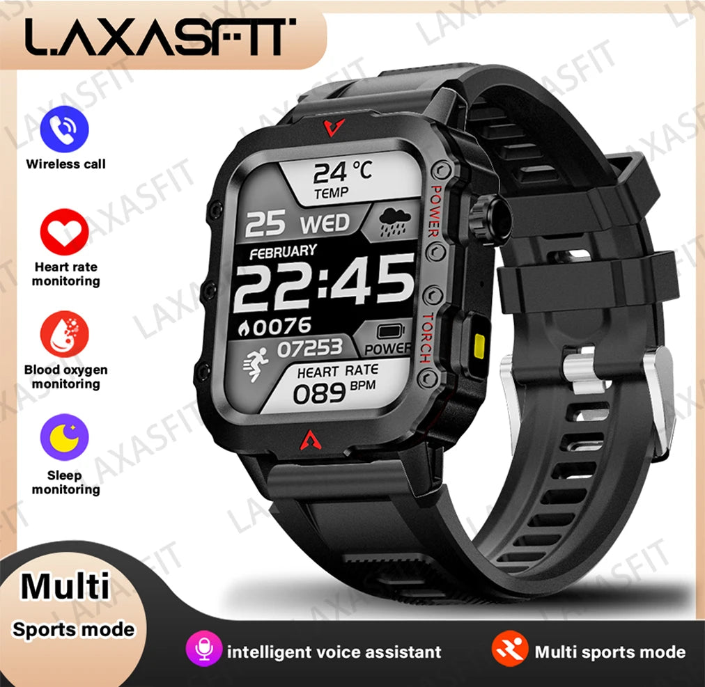 Outdoor Sports Smart Watch – LED Flashlight & Health Monitoring