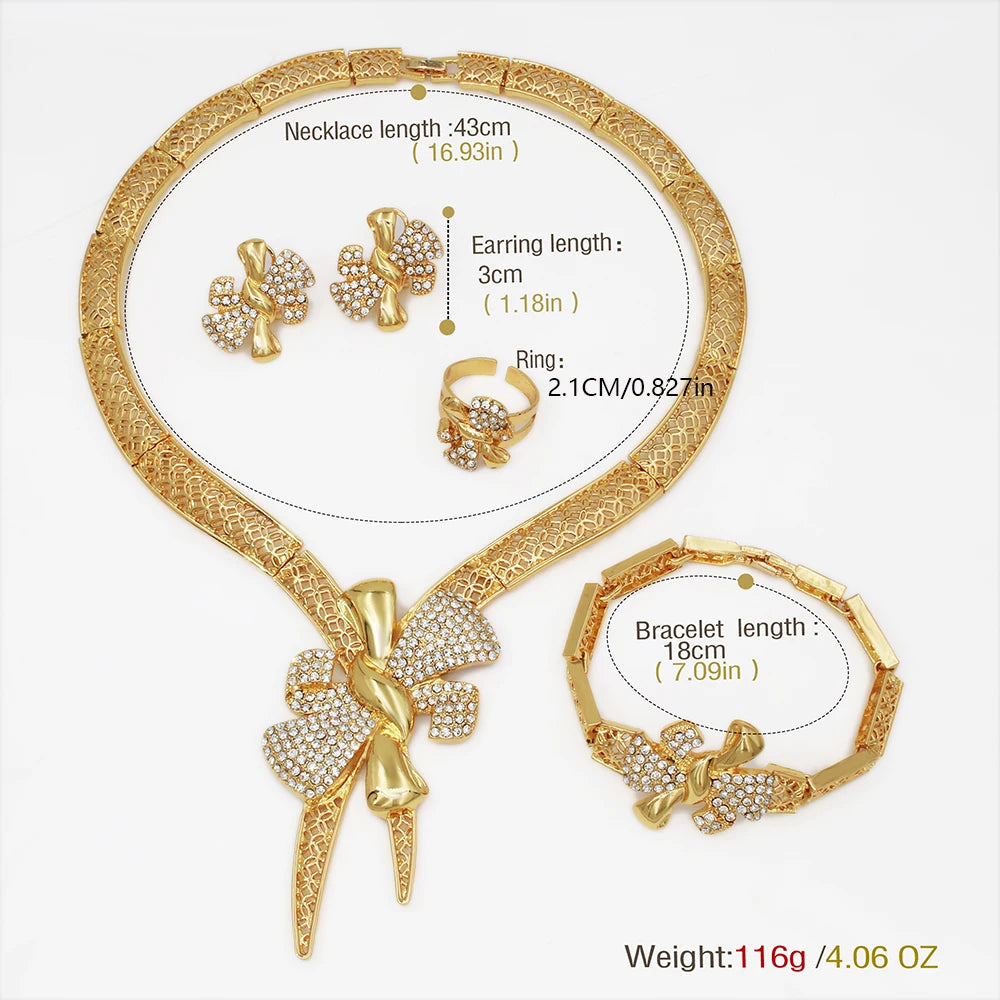 Premium Bow Jewelry Set – Elegant 4-Piece Gold-Tone Accessories for Women