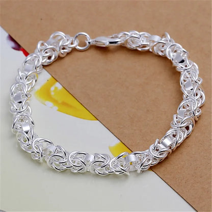 Elegant 925 Sterling Silver Charm Bracelet with Polished Geometric Design