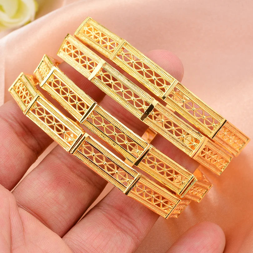 Traditional Style Kids Bracelets – 18K Gold Color Baby Bangles Set