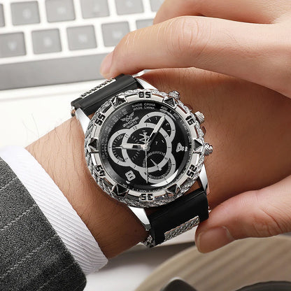 Minimal Analog Quartz Wrist Watch with Silicone Strap for Men