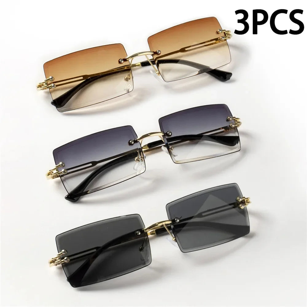 Unisex Fashion Rimless Sun Glasses – Minimal Travel Style Eyewear Pack