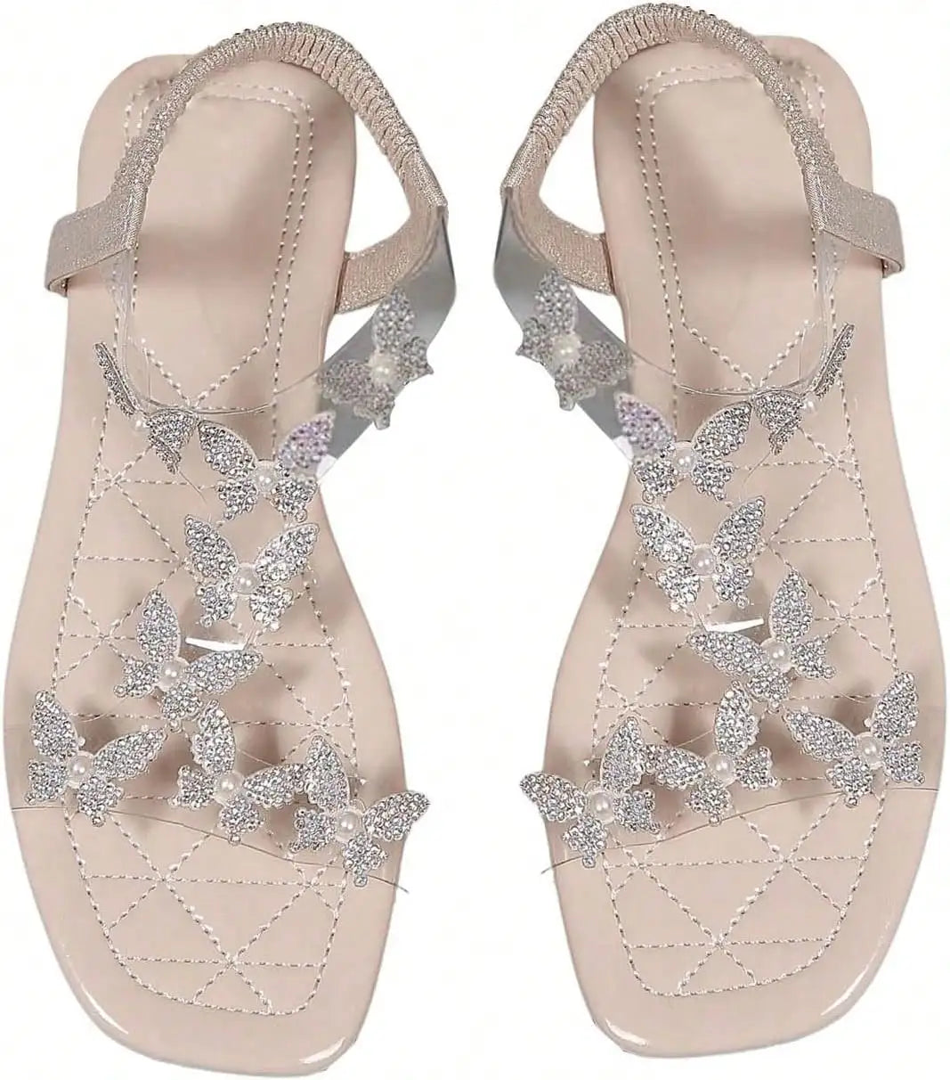 Sparkling Butterfly Clear Strap Flat Sandals for Elegant Summer Looks
