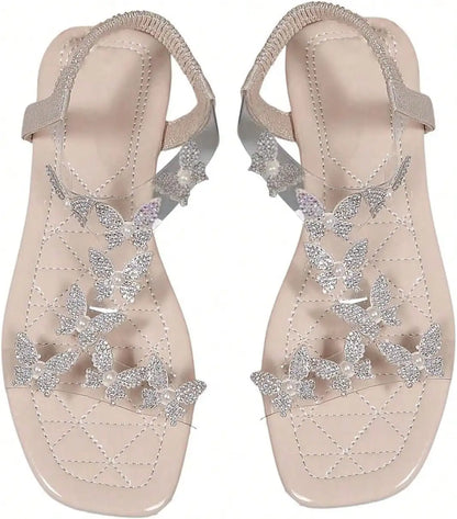 Sparkling Butterfly Clear Strap Flat Sandals for Elegant Summer Looks