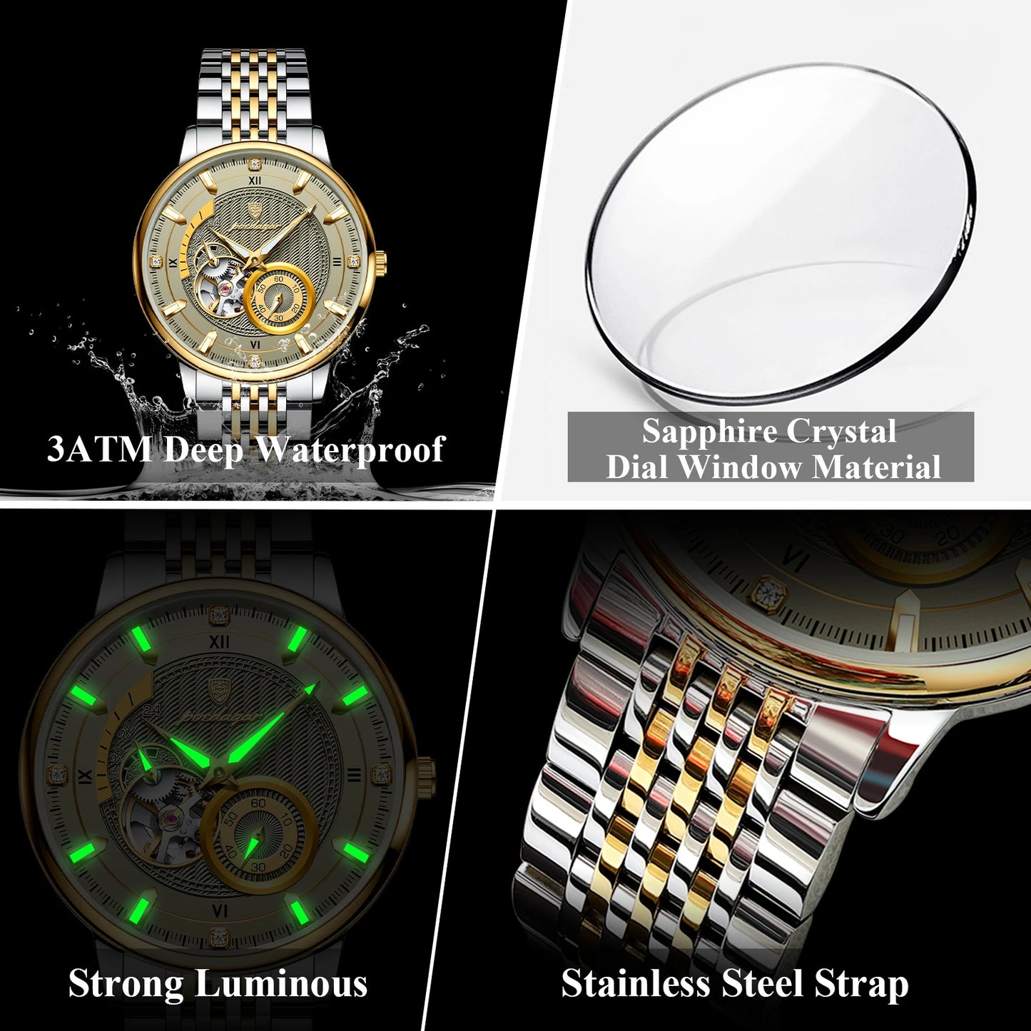 Luxury Skeleton Automatic Watch – Stainless Steel Luminous Design