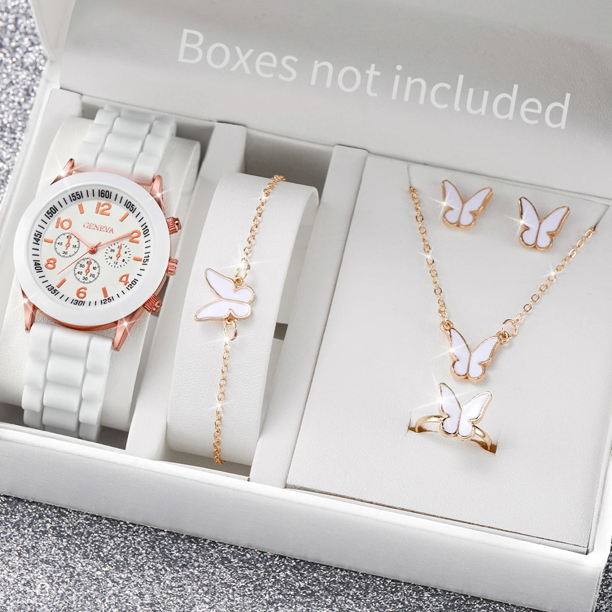 Women’s Fashion Quartz Watch Set – Silicone Strap Jewelry Gift Collection