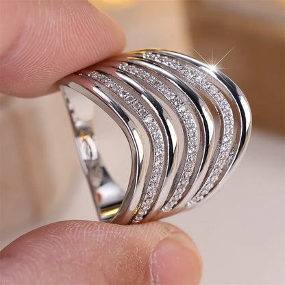 Luxury-Inspired Multilayer Zircon Ring – Elegant Women’s Wedding & Engagement Accessory
