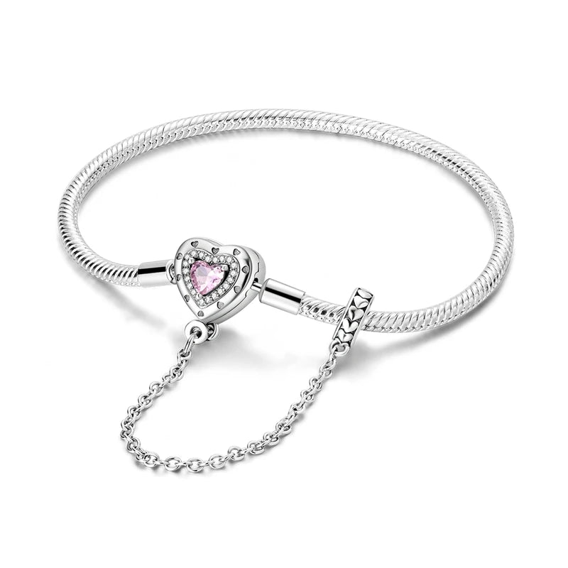 Elegant Heart Charm Bracelet – 925 Silver DIY Beads Jewelry