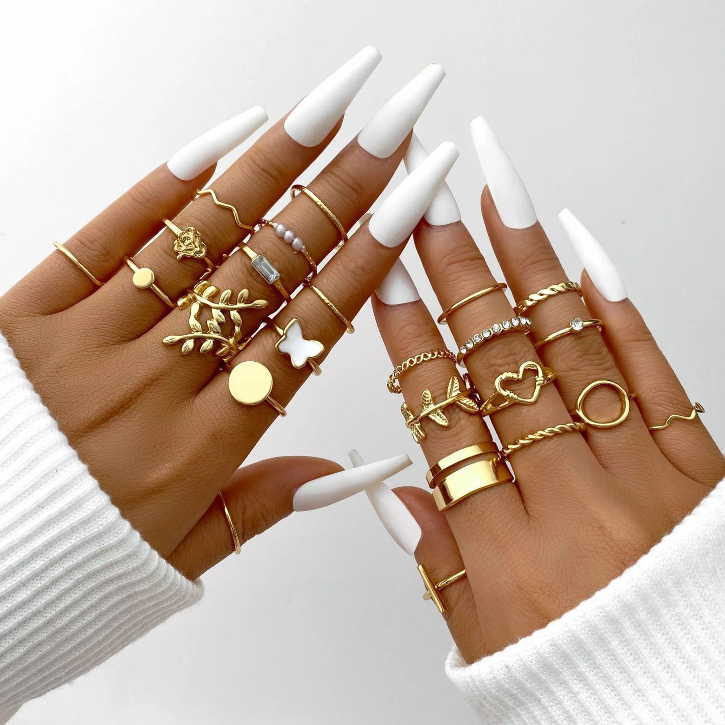 Gold Tone Elegant Vintage Ring Collection with Artistic Hollow Geometric Designs