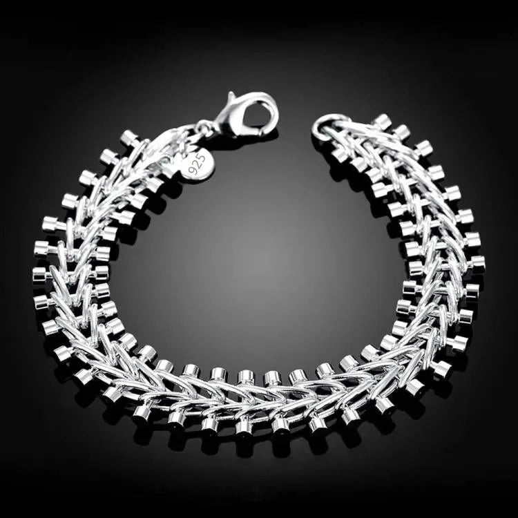 Elegant 925 Sterling Silver Charm Bracelet with Polished Geometric Design