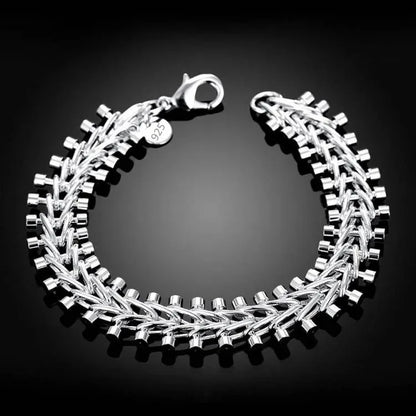 Elegant 925 Sterling Silver Charm Bracelet with Polished Geometric Design