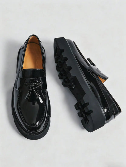 Elegant Gloss Finish Thick Sole Formal Loafers for Men
