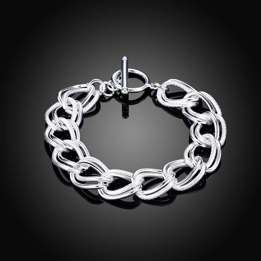 Elegant 925 Sterling Silver Charm Bracelet with Polished Geometric Design