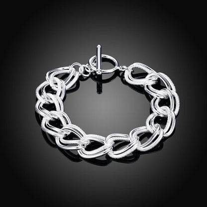 Elegant 925 Sterling Silver Charm Bracelet with Polished Geometric Design