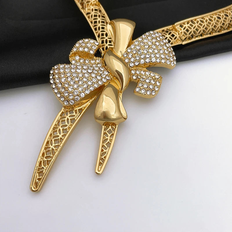 Premium Bow Jewelry Set – Elegant 4-Piece Gold-Tone Accessories for Women