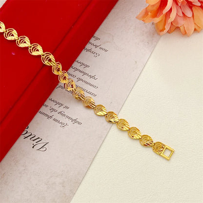 Elegant Crown & Heart Charm Bracelet – Gold Stainless Steel Wide Chain Wristwear