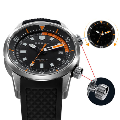 Professional 200M Automatic Diver Watch – Sapphire Luminous Steel Edition