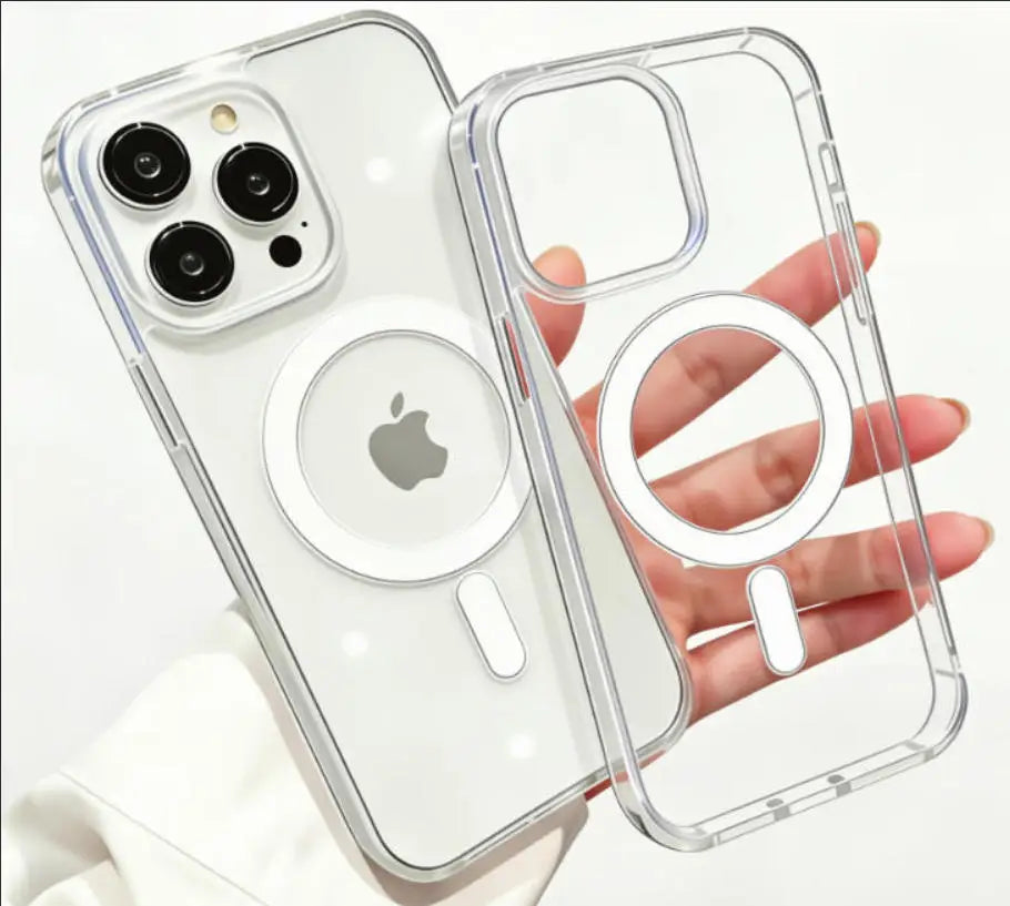 MagSafe Transparent Shockproof Magnetic Phone Case – Wireless Charging PC Cover