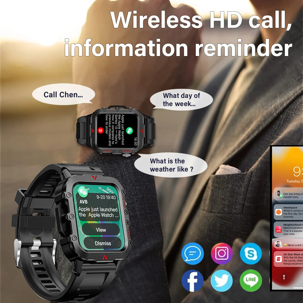 Outdoor Sports Smart Watch – LED Flashlight & Health Monitoring
