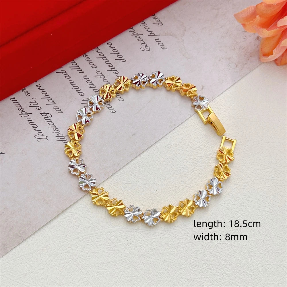Elegant Crown & Heart Charm Bracelet – Gold Stainless Steel Wide Chain Wristwear