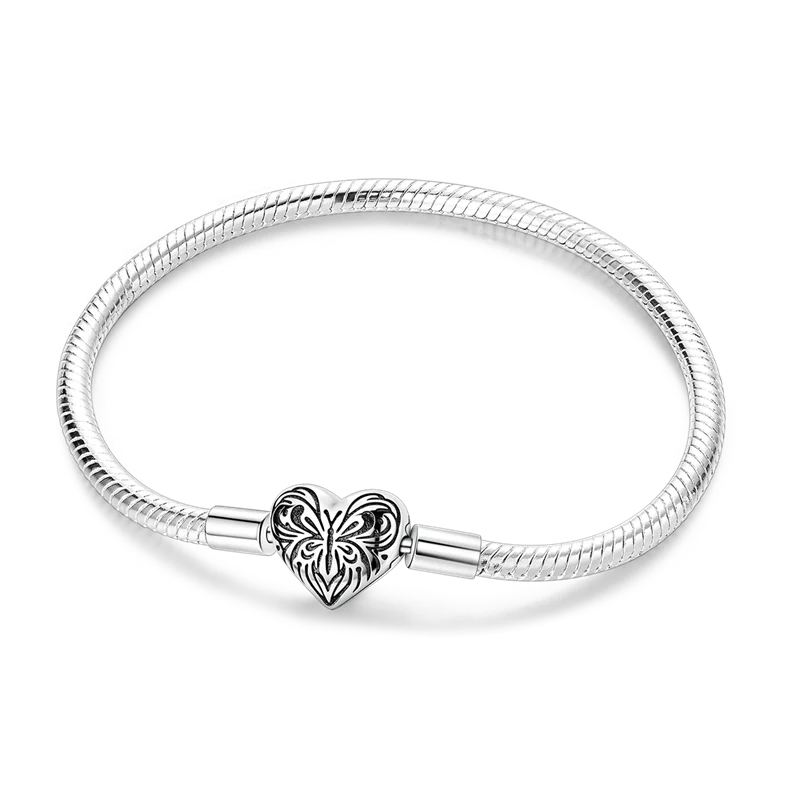 Elegant Heart Charm Bracelet – 925 Silver DIY Beads Jewelry