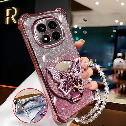 Glam Mirror Phone Case – Sparkle Butterfly Cover with Wrist Strap & Stand