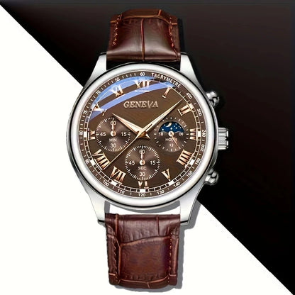 Modern Classic Men Watch – Roman Numeral Leather Strap Quartz Watch