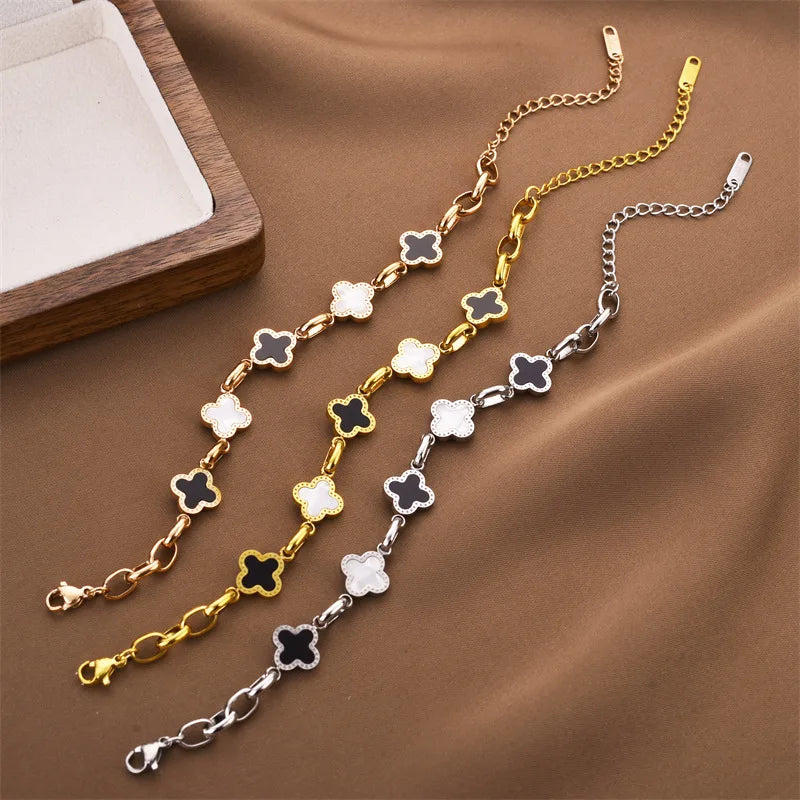 Minimal Lucky Chain Bracelet – Women Fashion Titanium Steel Clover Charm