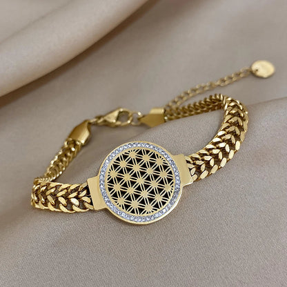 18K Gold Plated Portrait Coin Cuff Bracelet – Stainless Steel Wide Bangle