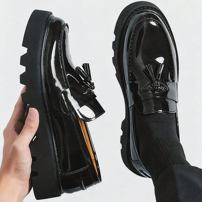 Elegant Gloss Finish Thick Sole Formal Loafers for Men