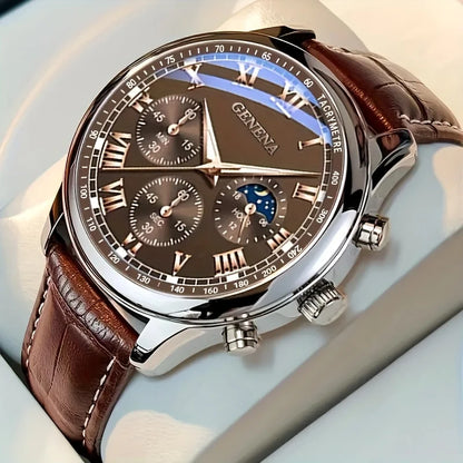 Modern Classic Men Watch – Roman Numeral Leather Strap Quartz Watch