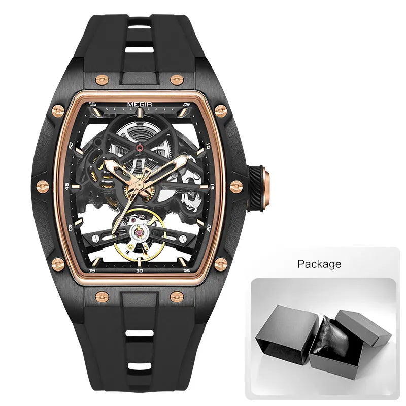 Automatic Sport Mechanical Watch – Tonneau Dial Silicone Strap