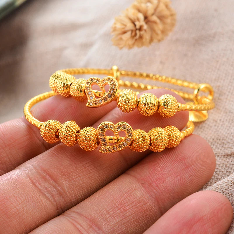 Traditional Style Kids Bracelets – 18K Gold Color Baby Bangles Set