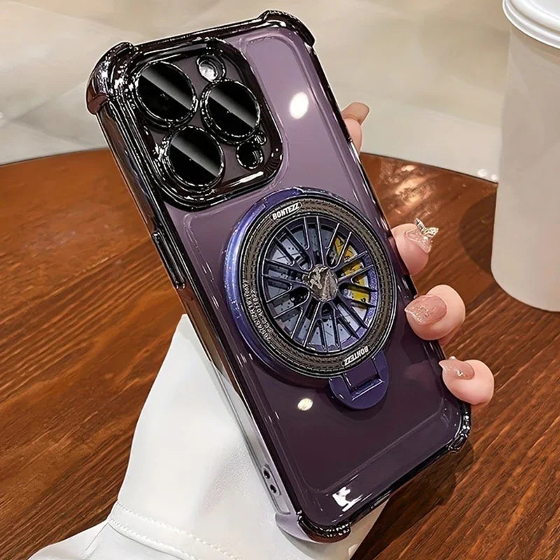 360° Rotating Magnetic Stand Phone Case – Clear Armor Plating Protection Cover