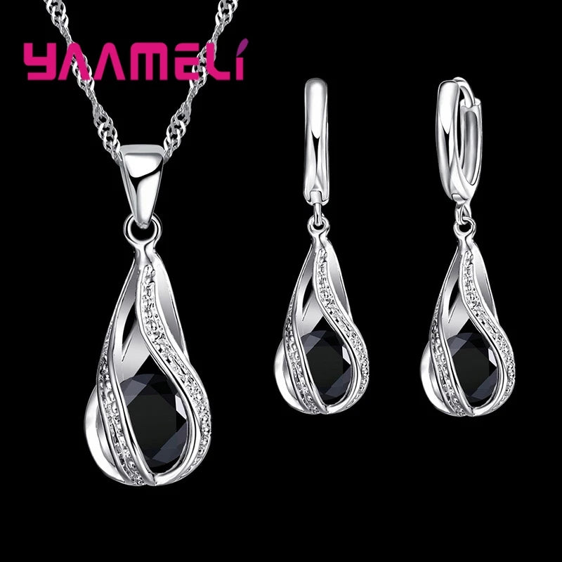 Women’s CZ Pendant Jewelry Collection – Elegant 925 Silver-Plated Gift Set