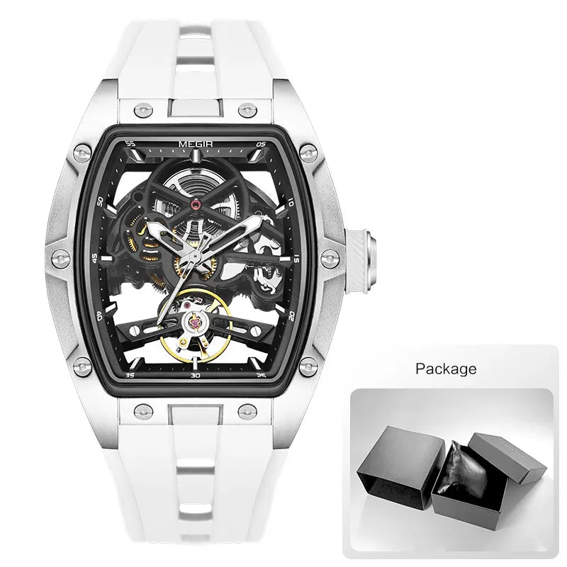 Automatic Sport Mechanical Watch – Tonneau Dial Silicone Strap
