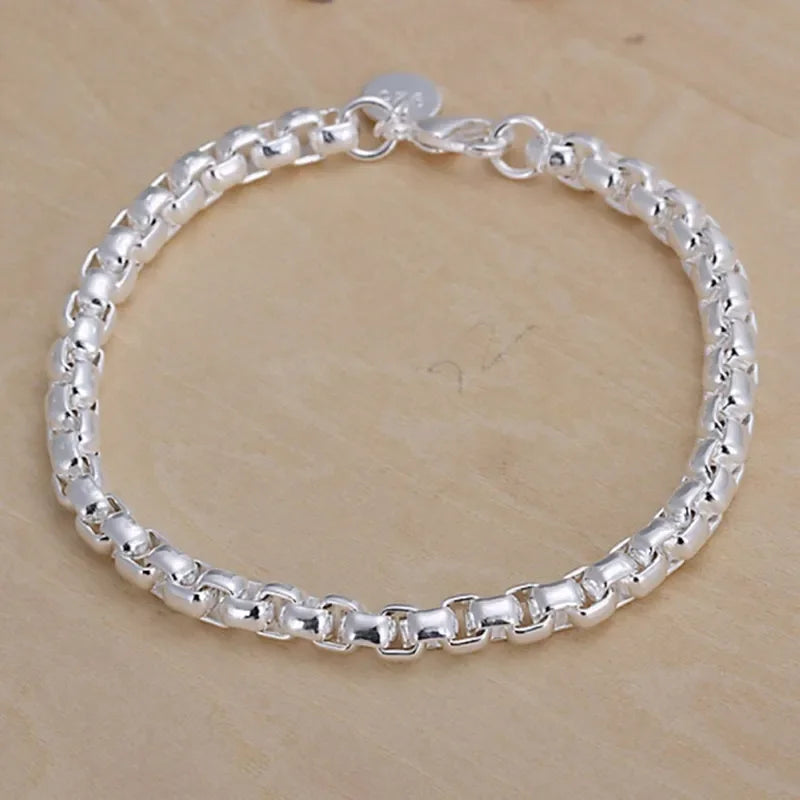 Elegant 925 Sterling Silver Charm Bracelet with Polished Geometric Design