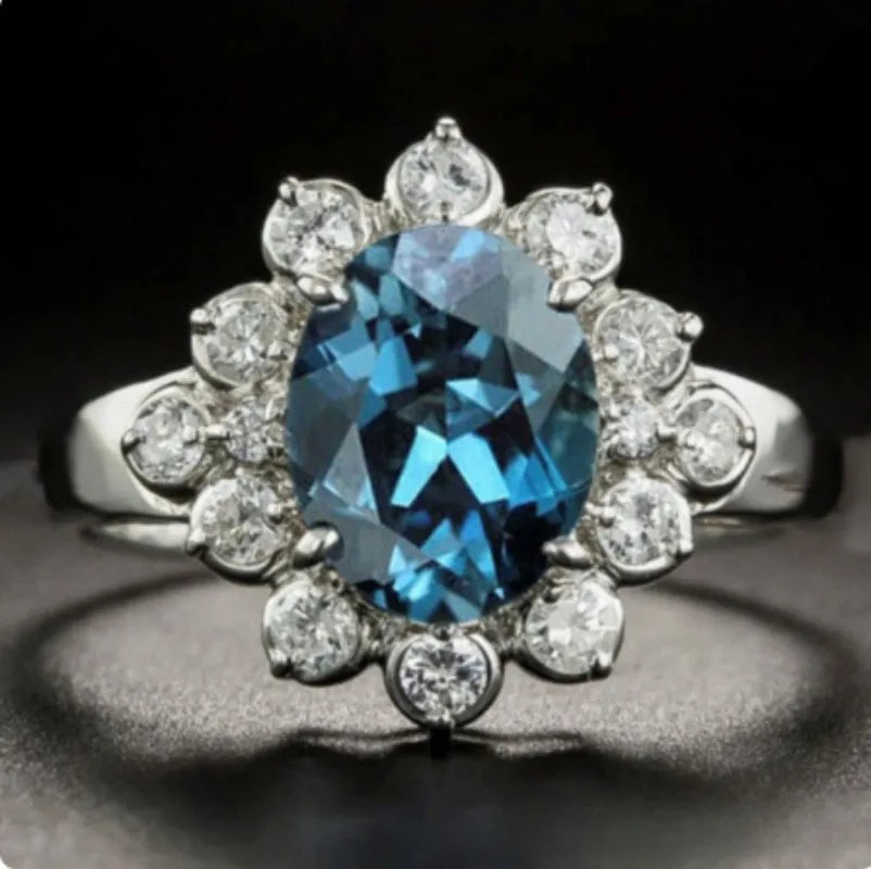 Sparkling Blue Zircon Engagement Ring – Classic Round Cut Women Jewelry