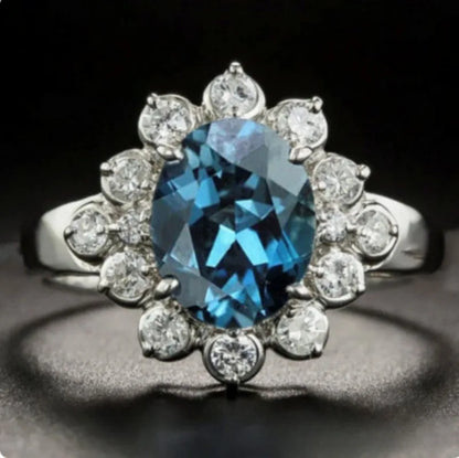 Sparkling Blue Zircon Engagement Ring – Classic Round Cut Women Jewelry