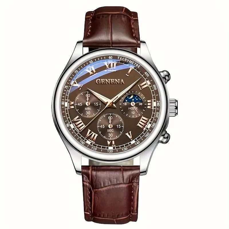 Modern Classic Men Watch – Roman Numeral Leather Strap Quartz Watch